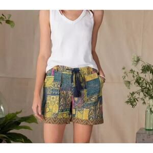 Sundance Kalini Cotton And Linen Blend Boho Paisley Print Shorts Small